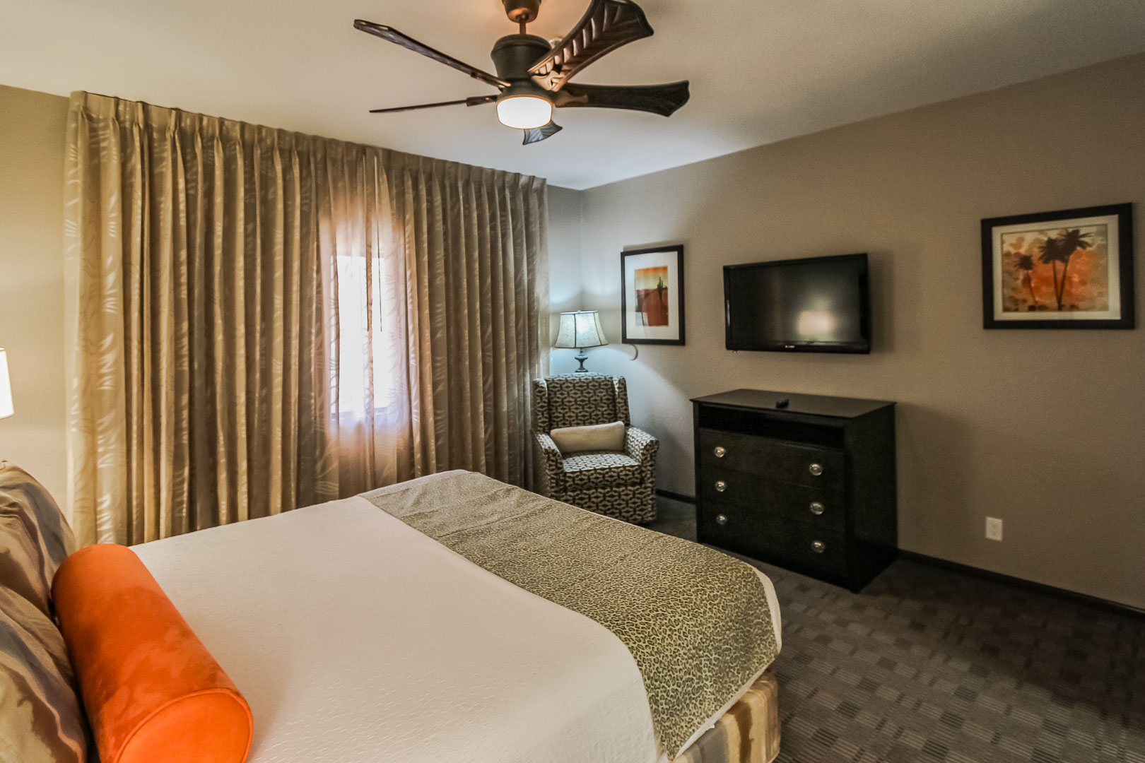 A modernized master bedroom at VRI's Desert Isle Resort in California.